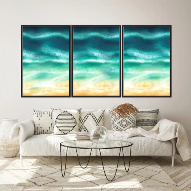 Kit Quadros Decorativos Pintura De Mar Com Areia