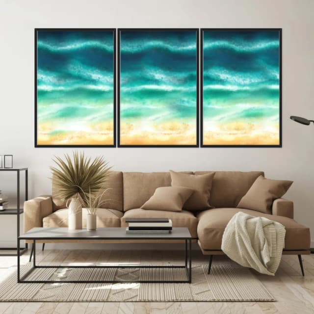 Kit Quadros Decorativos Pintura De Mar Com Areia