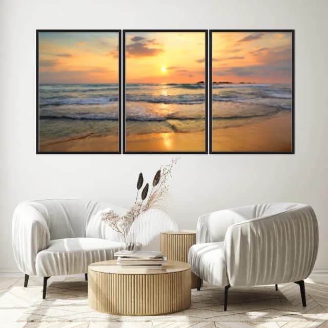 Kit Quadros Decorativos Praia Com Pôr Do Sol