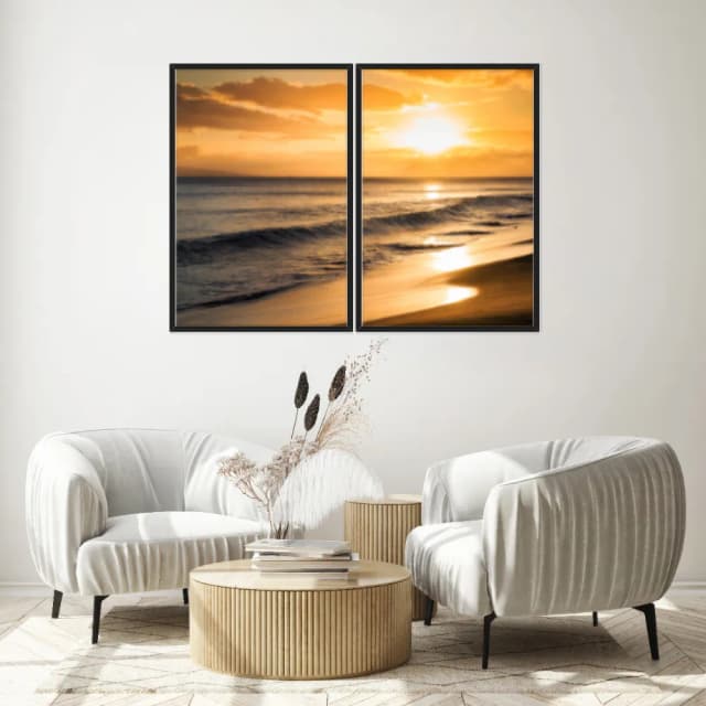 Kit Quadros Decorativos Praia Com Pôr Do Sol