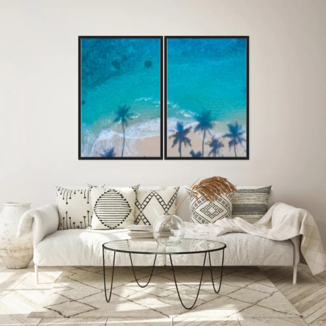 Kit Quadros Decorativos Sombra De Coqueiro No Mar